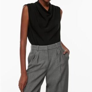 Babaton Artizia Sz L Carter Black Sleeveless Blouse Drape Front NWT